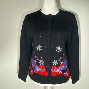 Crystal Kobe Black “Red Hat” Cardigan Size Petite Medium